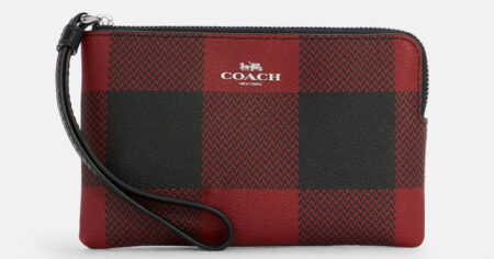 Corner Zip Wristlet With Buffalo Plaid Print