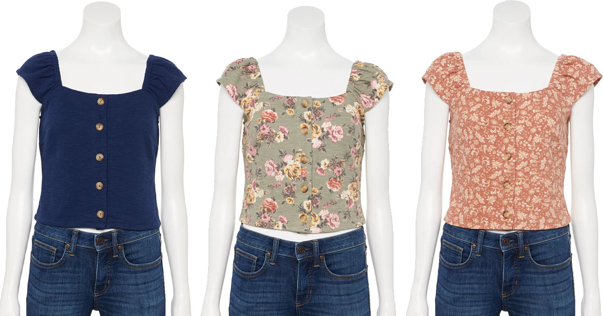 Juniors Rewind Button Front Top