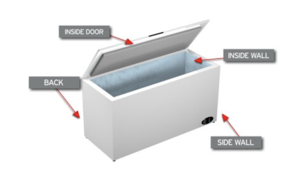 empty chest freezer with the lid open