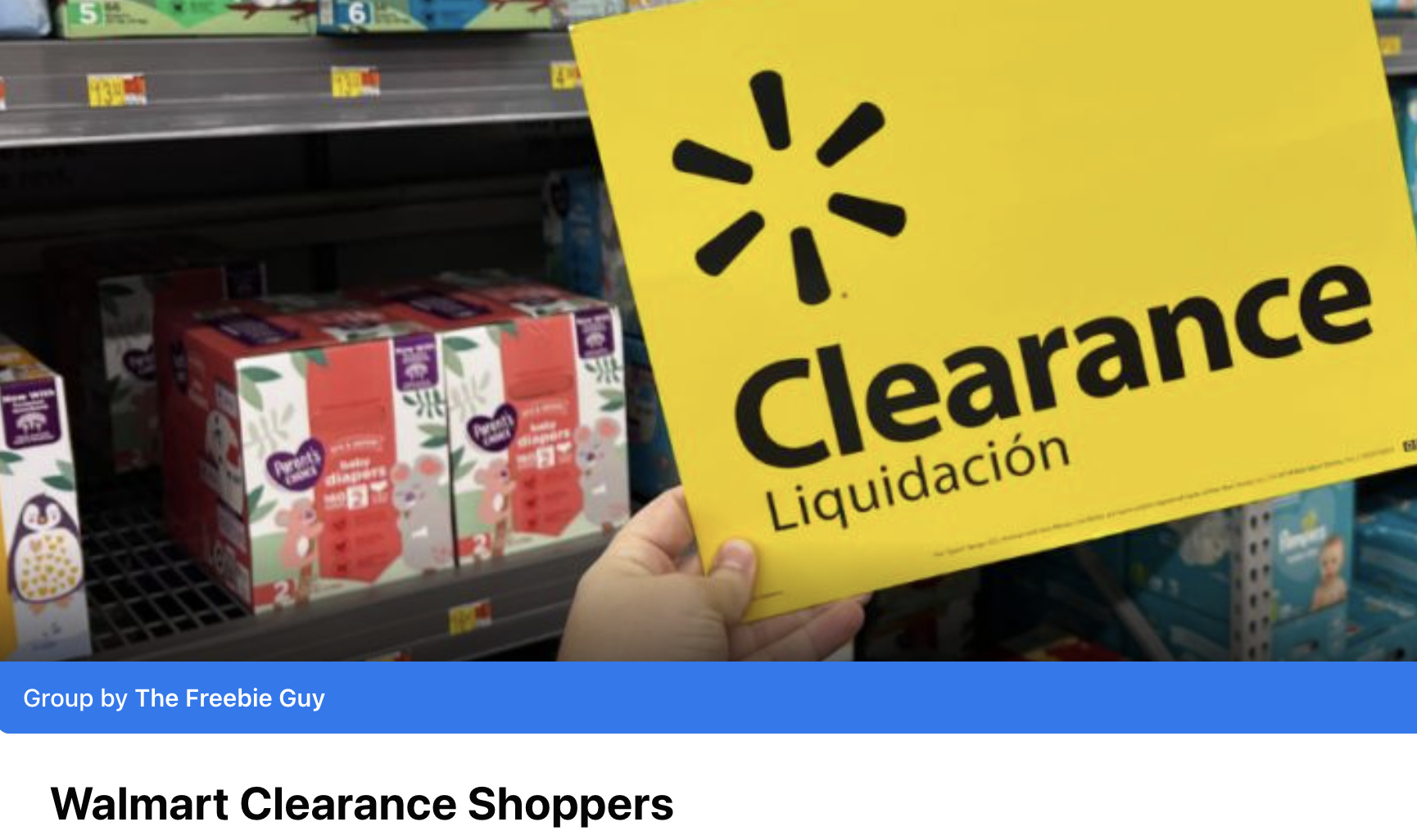 hand holding a Clearance sign next to diapers at Walmart