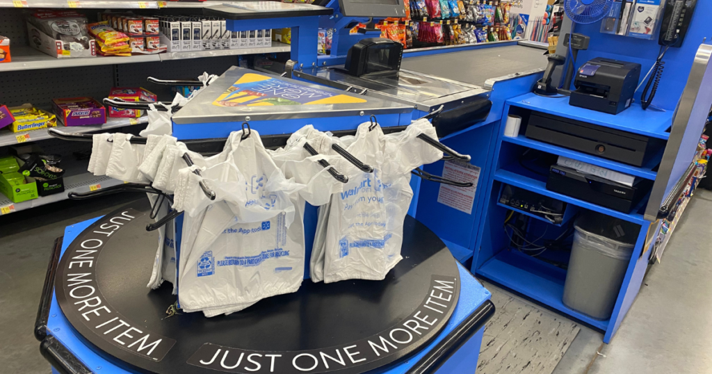 Walmart checkout with bags