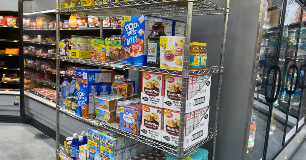 clearance shelf of food at Walmart