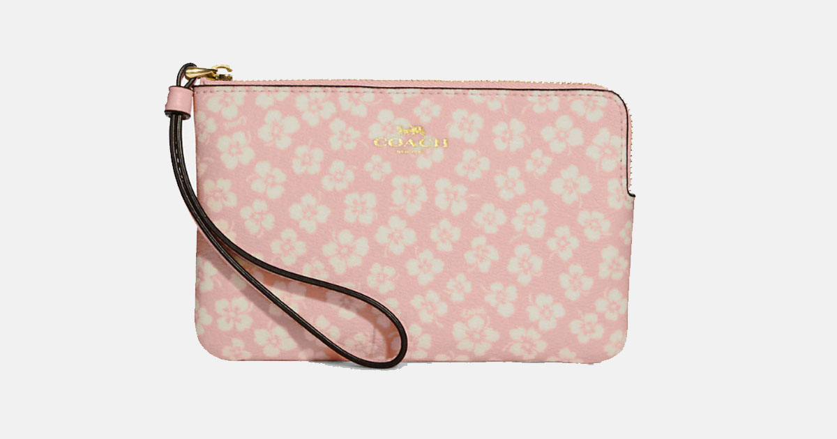 Corner Zip Wristlet With Graphic Ditsy Floral Print