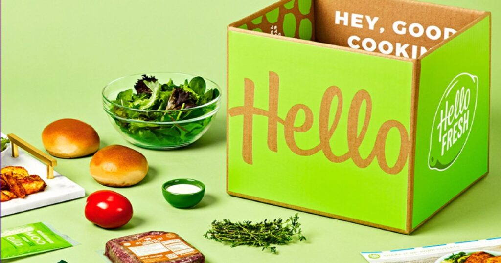 HELLO FRESH box with food around it