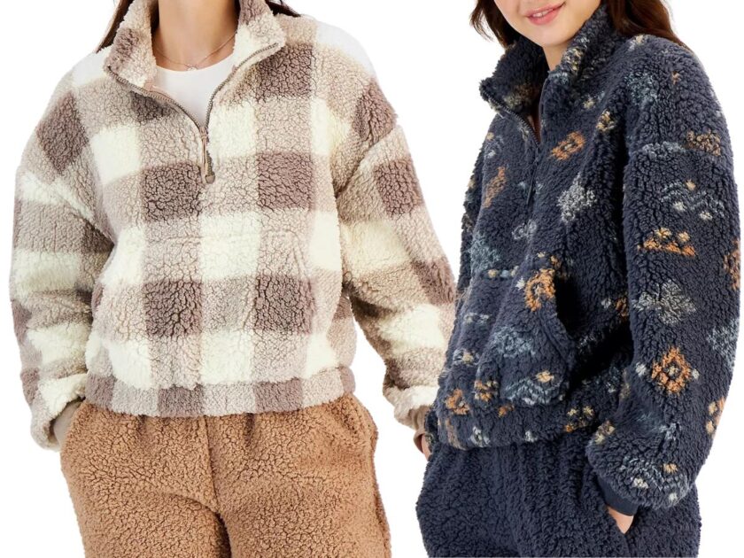 Hippie Rose Juniors Sherpa Quarter Zip Long Sleeve Top