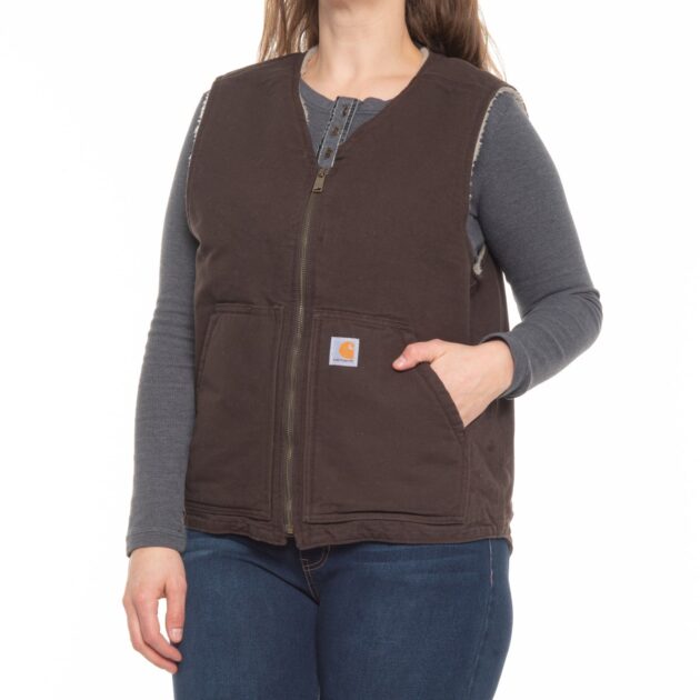 carhartt washed duck mock neck vest sherpa lined factory seconds for women in dark brown p aawa