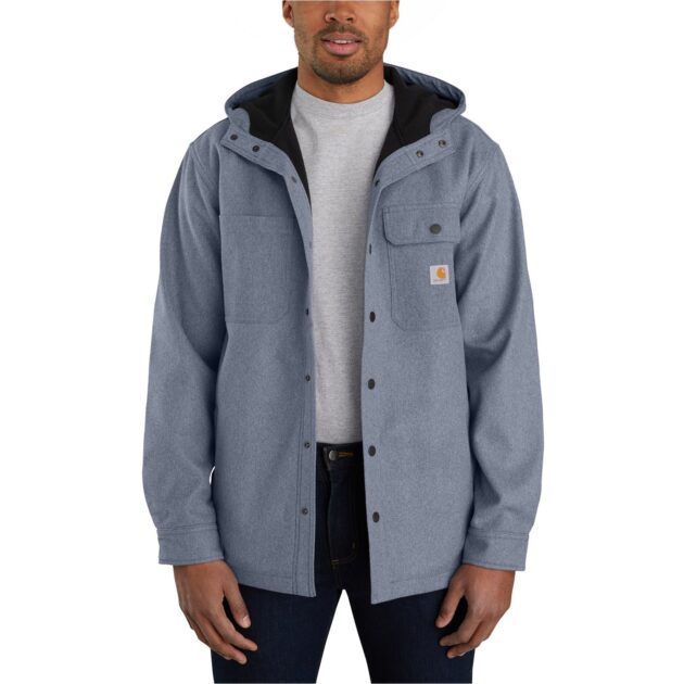 carhartt relaxed fit hooded shirt jacket for men in seaside heather p nyt