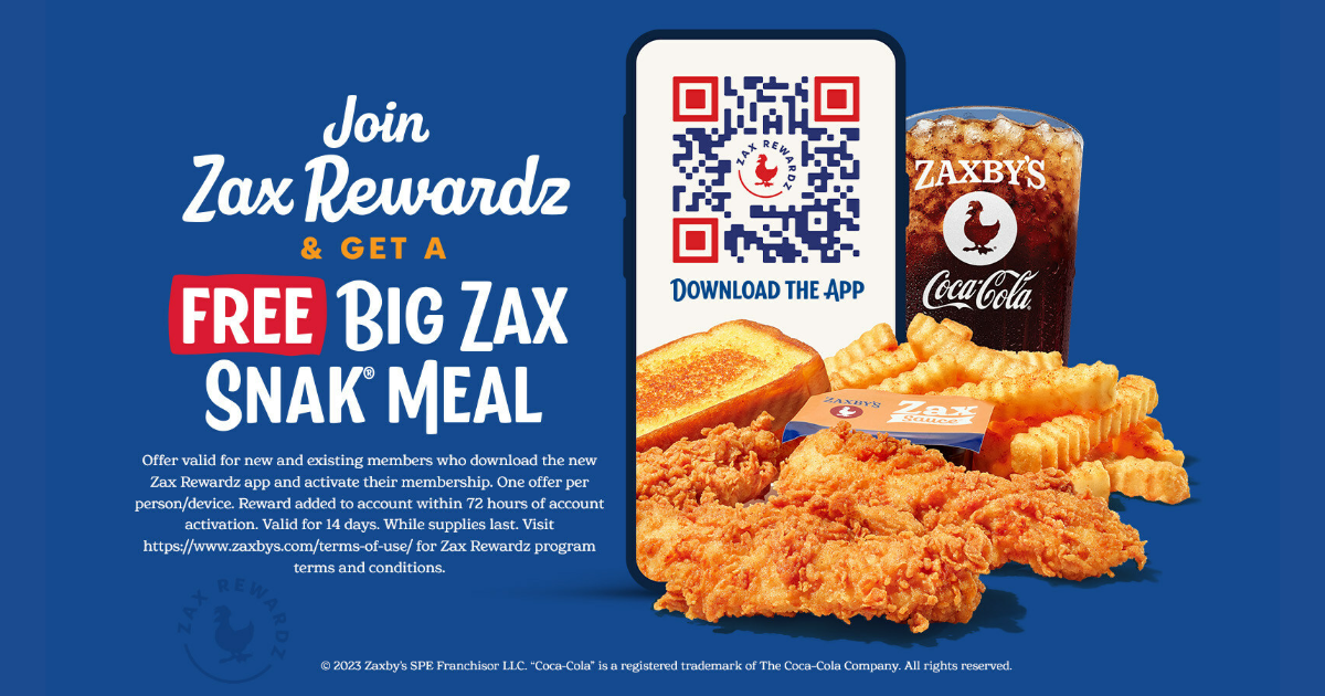 Free Big Zax Snak Meal at Zaxbys