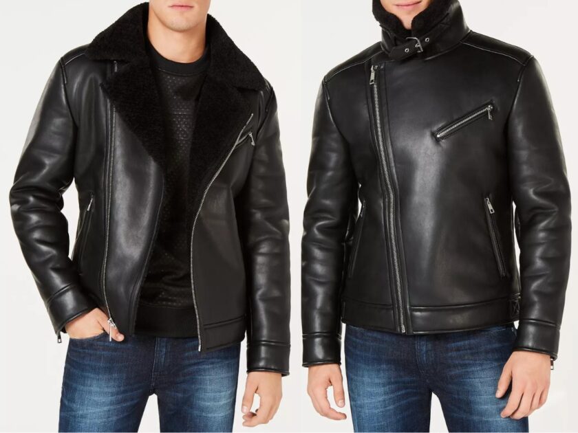 Guess Mens Asymetrical Faux Leather Moto Jacket