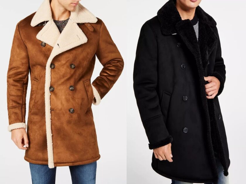 Guess Mens Faux Shearling Overcoats
