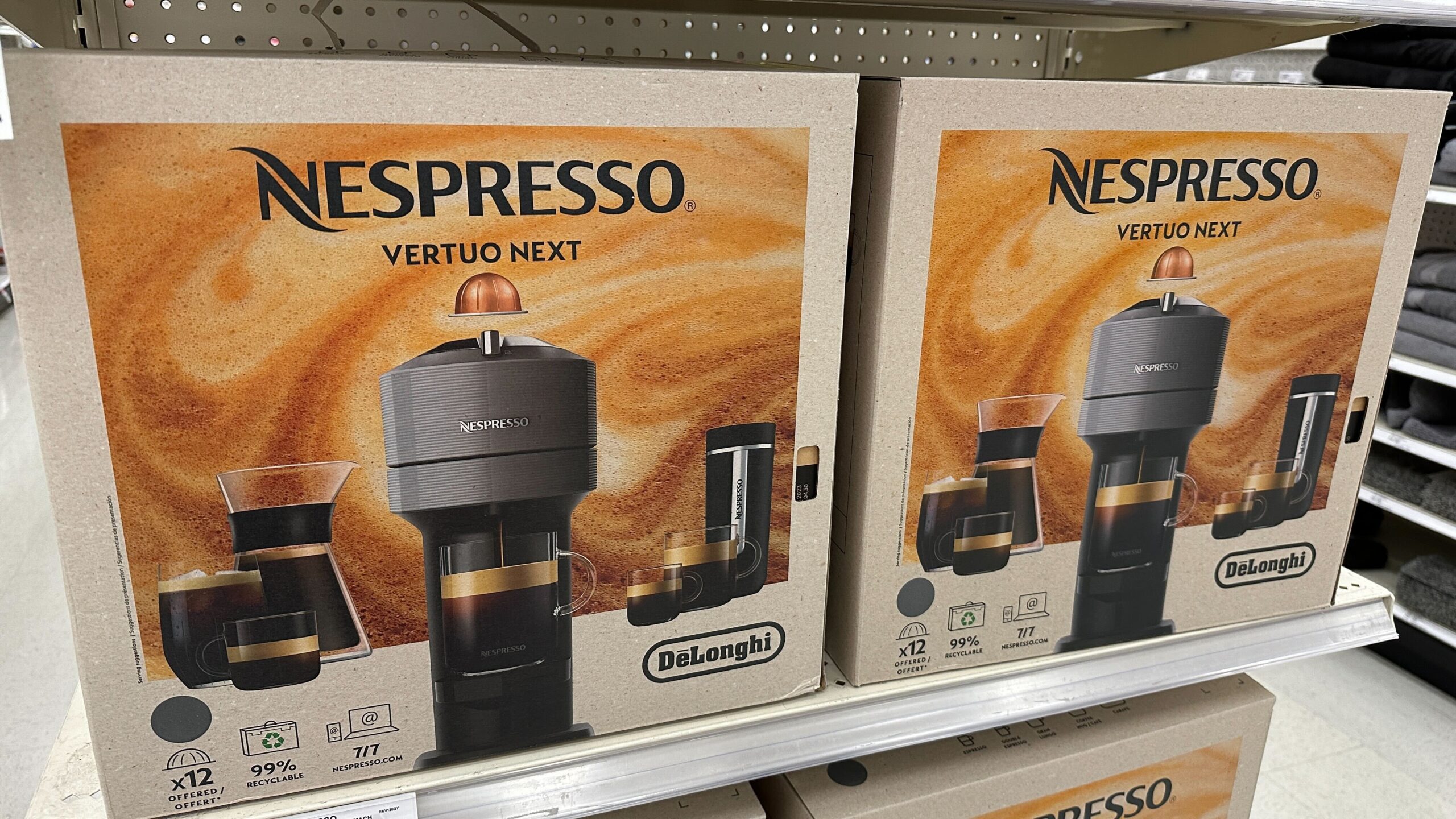 Nespressos on a shelf