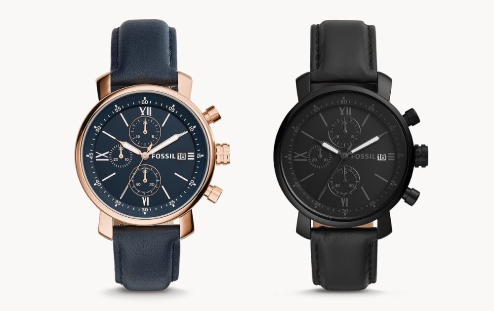 Fossil Rhett Chronograph Navy Leather Watches e