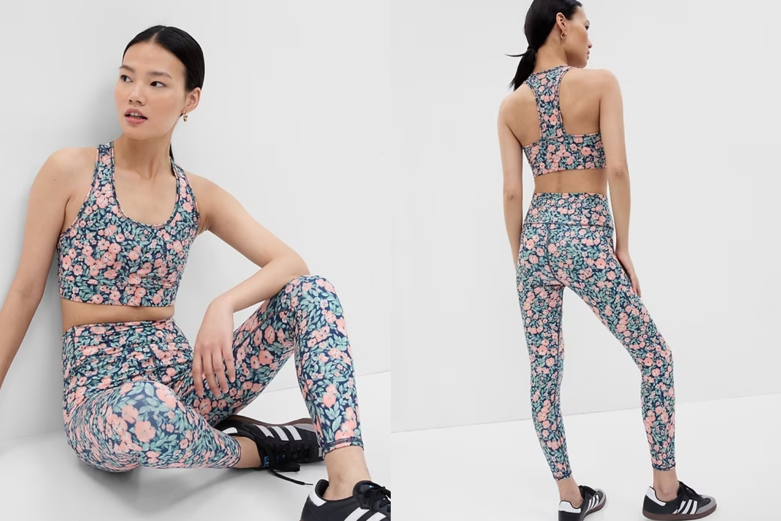 GapFit PowerMove High Rise Leggings in Sage Logo Peach Floral