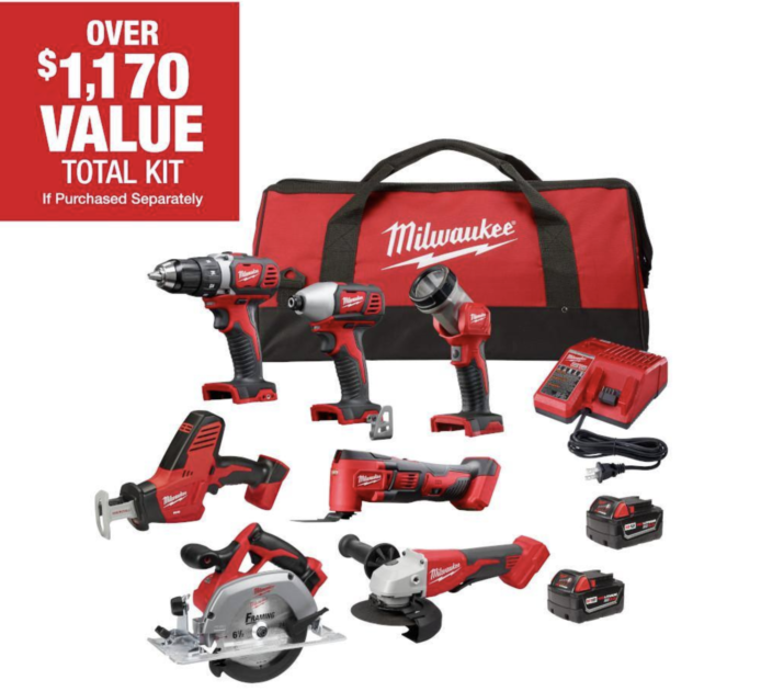 Milwaukee M18 18 Volt Lithium Ion Cordless Combo Kit 7 Tool with 2 Batteries Charger and Tool Bag Milwaukee M18 18 Volt Lithium Ion Cordless Combo Kit 7 Tool with 2 Batteries Charger and Tool Bag
