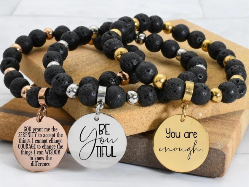 Natural Lava Inspirational Stretch Bracelet