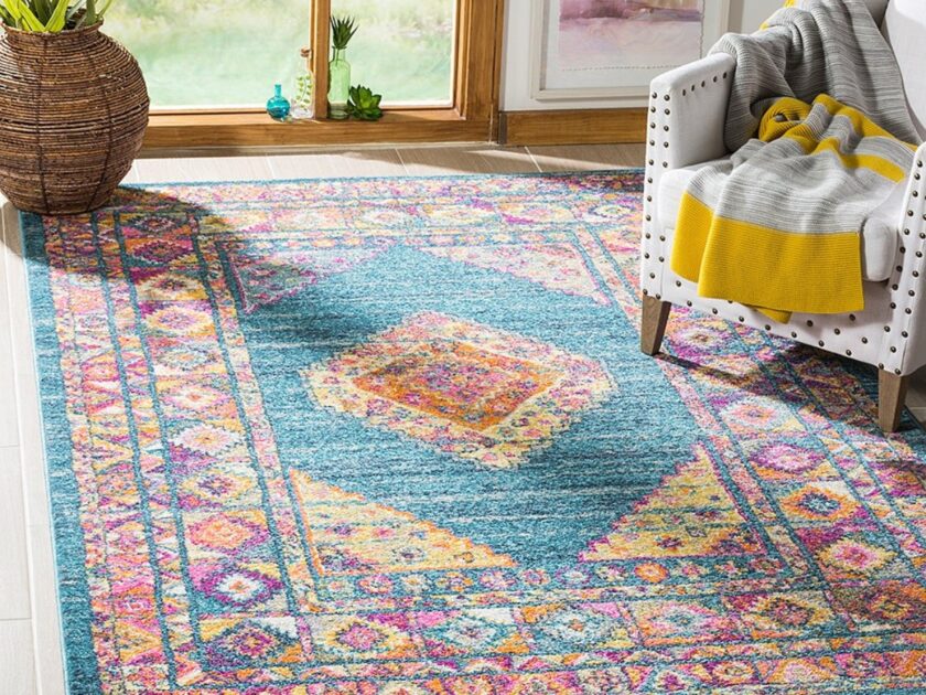 SAFAVIEH Rugs Light Blue Orange Scarlet Madison Rug