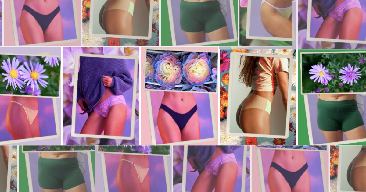 multiple images of people wearing underwear
