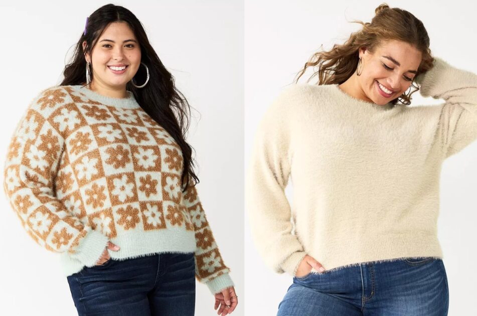 Plus Size SO Fuzzy Cropped Print Sweater e