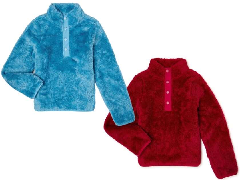 Wonder Nation Girls Faux Sherpa Pullover Jacket