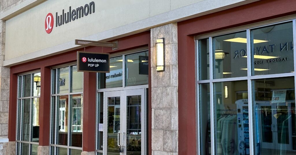 lululemon Factory Outlet Locations - This is the storefront of the Tanger Outlet location