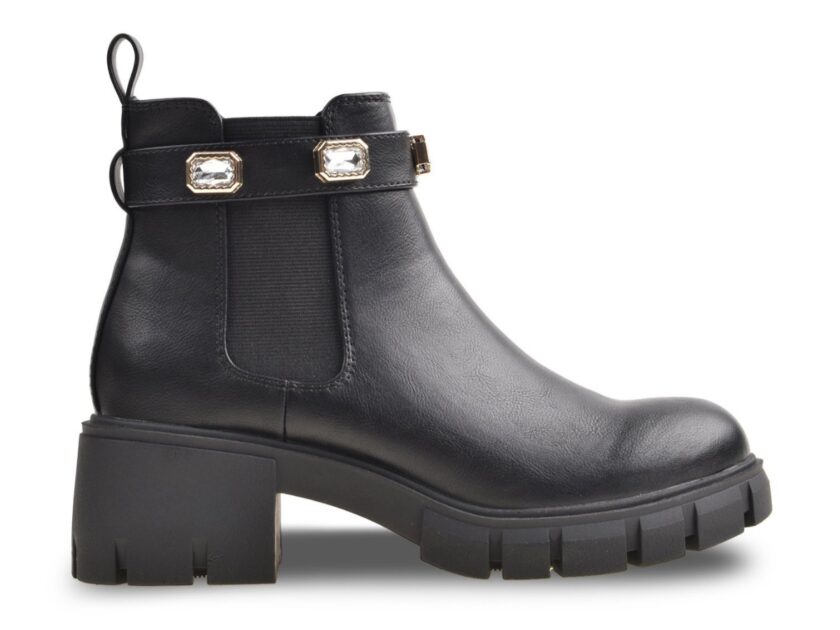 Women Madden NYC Rhinestone Chain Lug Sole Chelsea Bootie