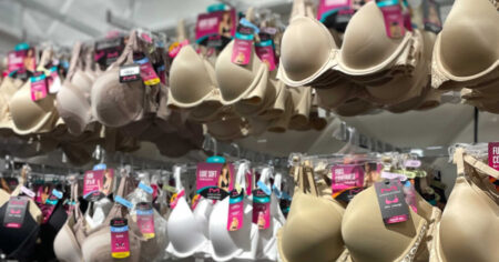 Women's Bras hanging on store wall