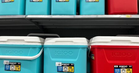 Red and blue igloo coolers on sale at walmart