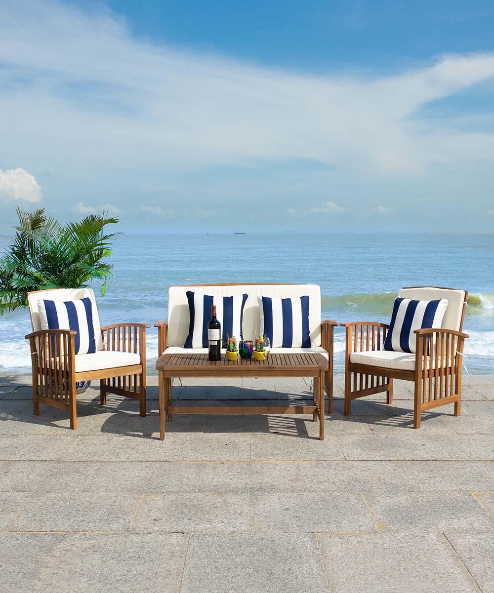 SAFAVIEH | Beige & Black Rocklin Outdoor Lounge Set
