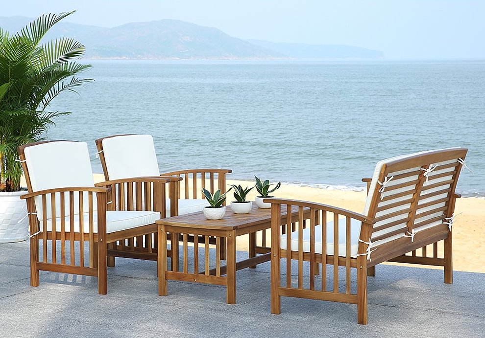 Teak & Beige Rocklin Four-Piece Patio Set