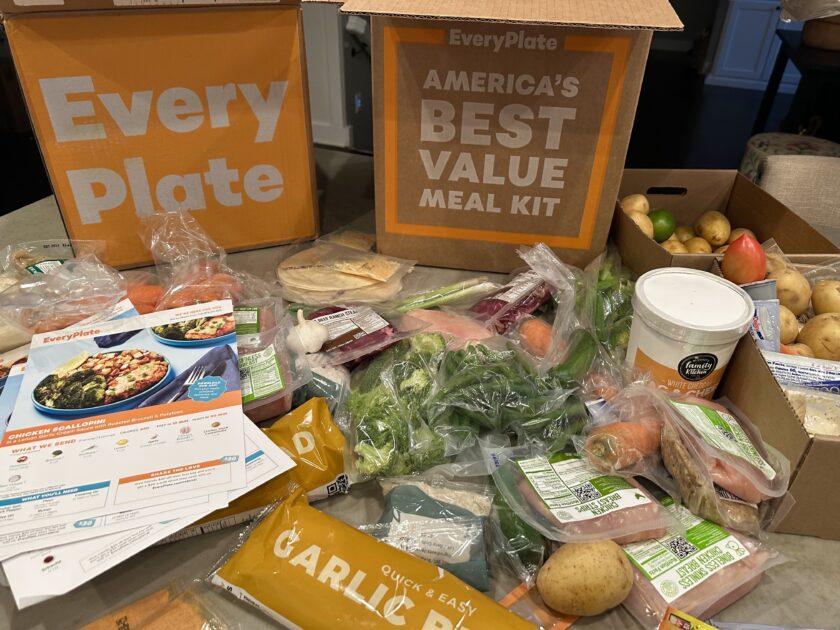 Everyplate meal box with food around it