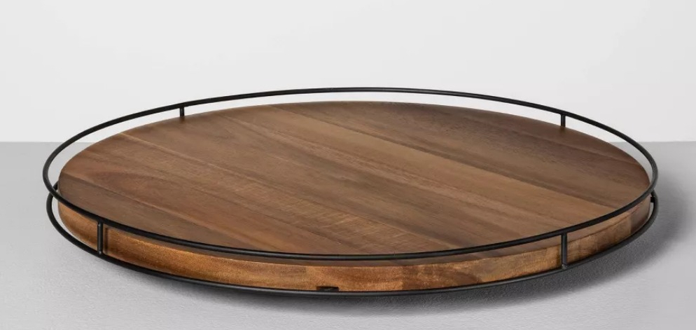 Wooden Lazy Susan with Metal Trim