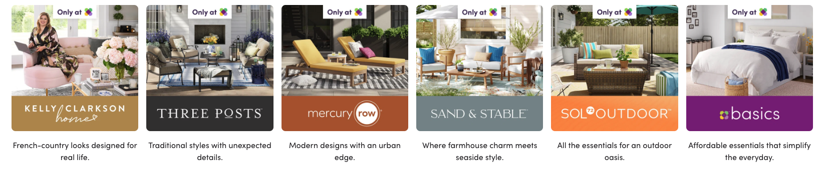 Wayfair exclusive brands with their logos