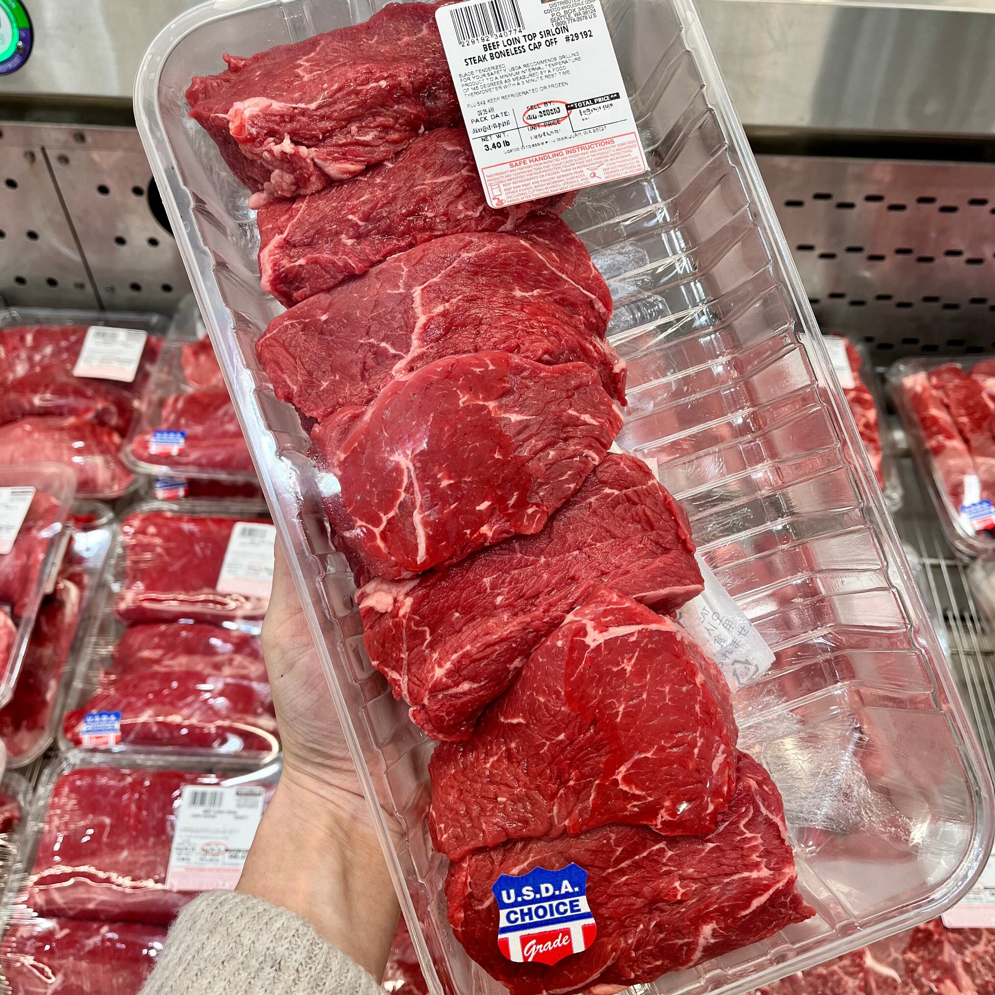 hand holding fresh meat in a container