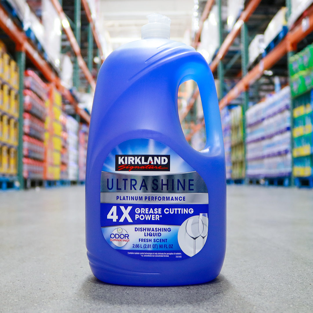 large jug of Kirkland dishwashing liquid