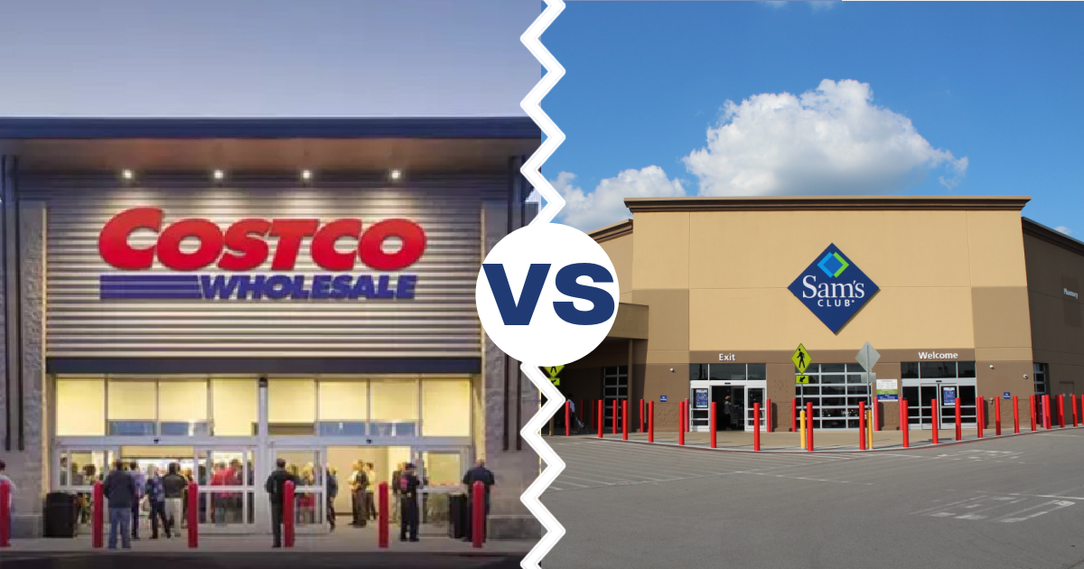 Costco Vs Sam's Club storefront images with a vs between them