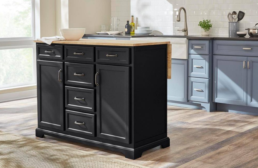 Home Decorators Collection Black Kitchen Island with Natural Butcher Block Top