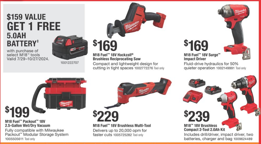 Milwaukee Tools Milwaukee tools and a battery