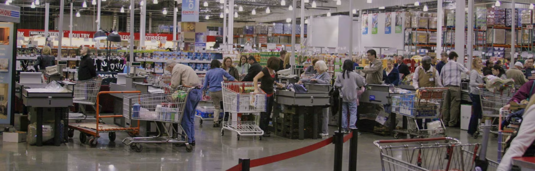 row of Costco checkouts
