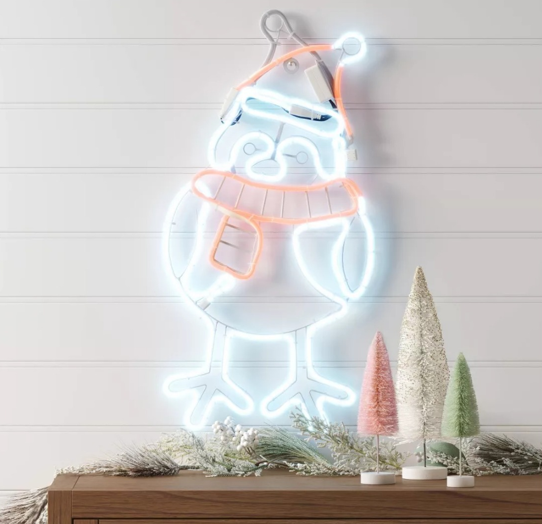 Neon Style Winter Dressed Bird Christmas Novelty Silhouette Light Red