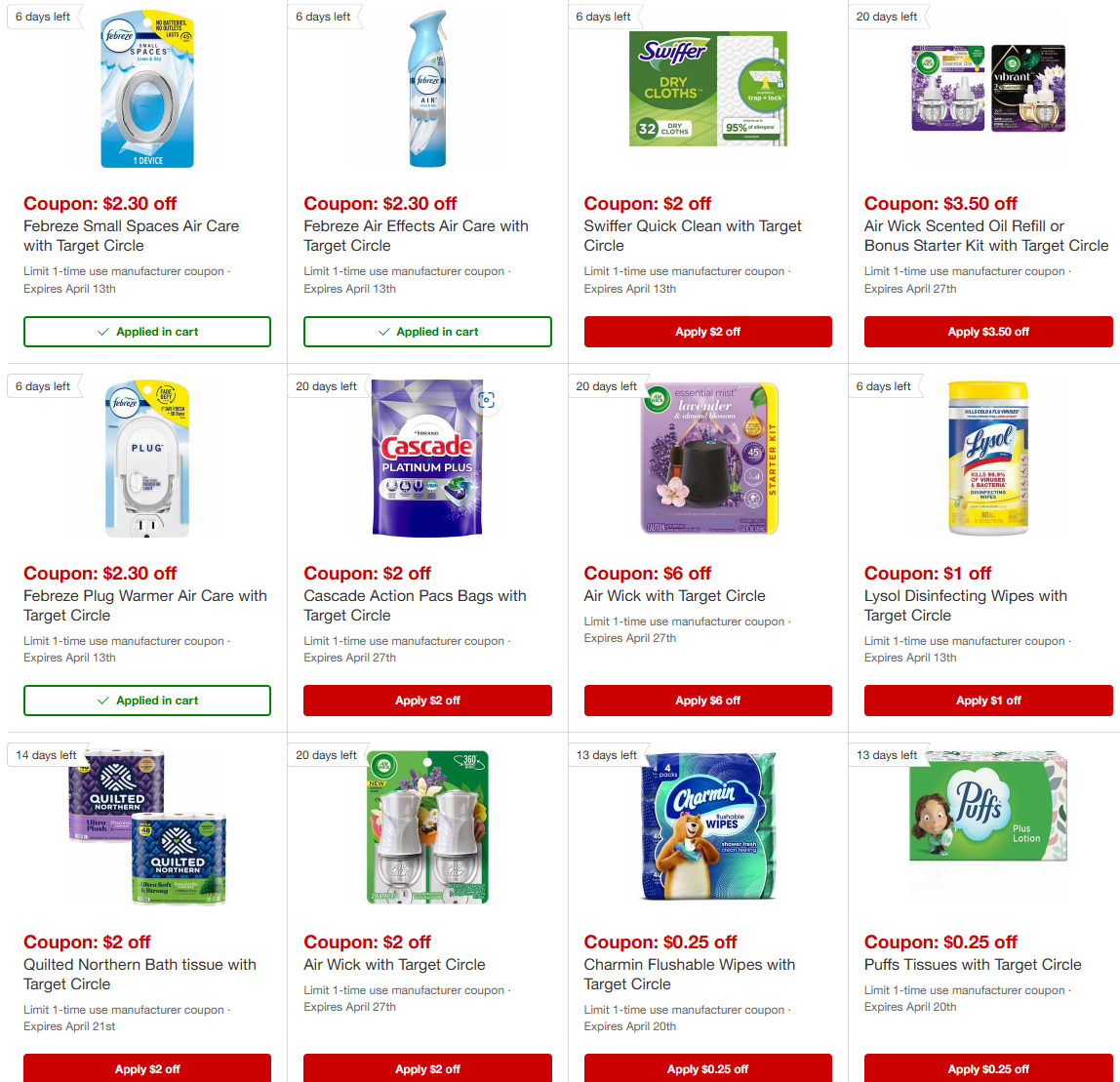 Target Household three rows of Target household coupons