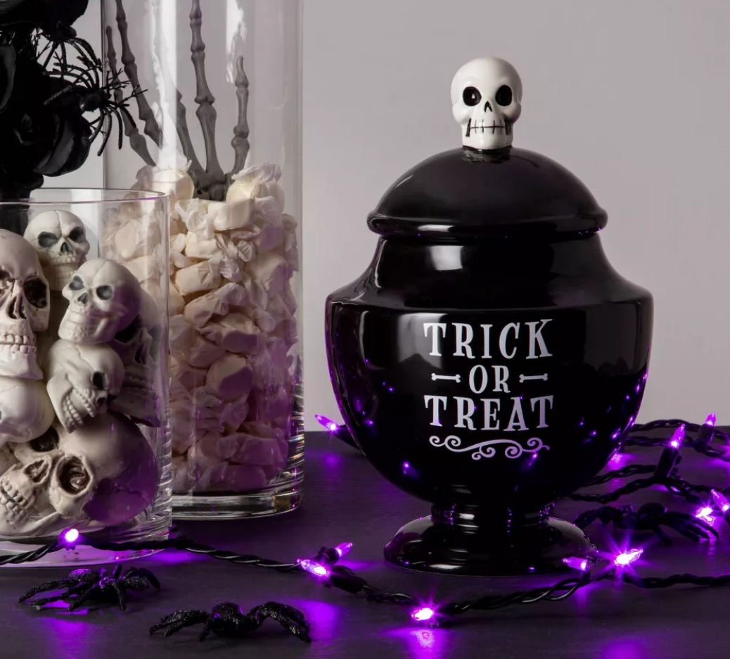 Trick or Treat Black Ceramic Halloween Cookie Jar