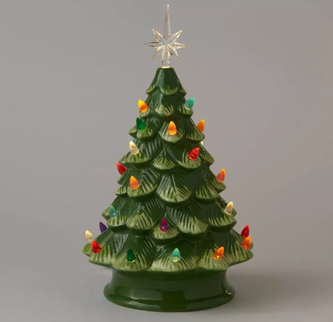 Battery Operated Lit Ceramic Christmas Tree Green