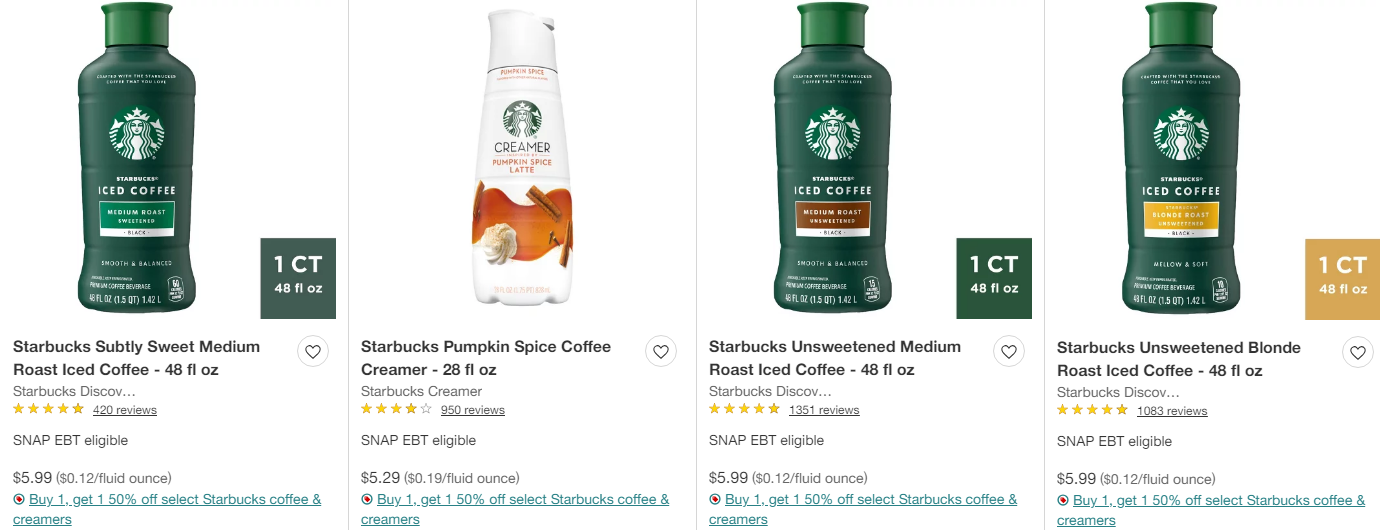 Starbucks coffees and creamers