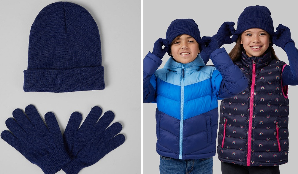 UNISEX KIDS PC BASIC KNIT BEANIE GLOVES SET