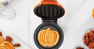 Dash Waffle Maker mini waffle maker with a pumpkin waffle