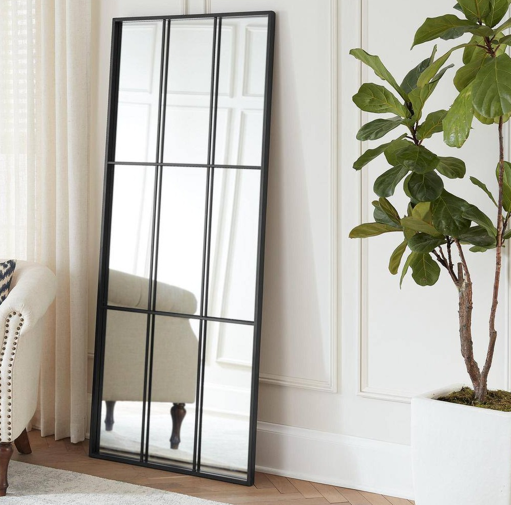Home Decorators Collection Oversized Black Metal Frame Windowpane Classic Floor Mirror