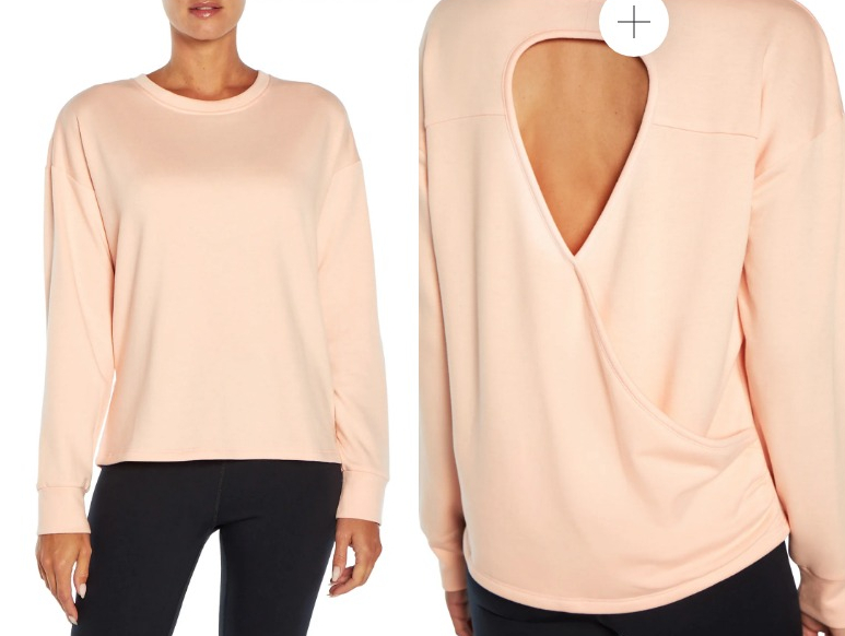 front and back view of a woman in a sweatshirt