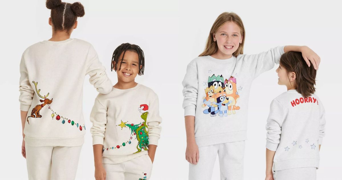 Target Christmas Pajamas kids wearing Target Christmas Pajamas