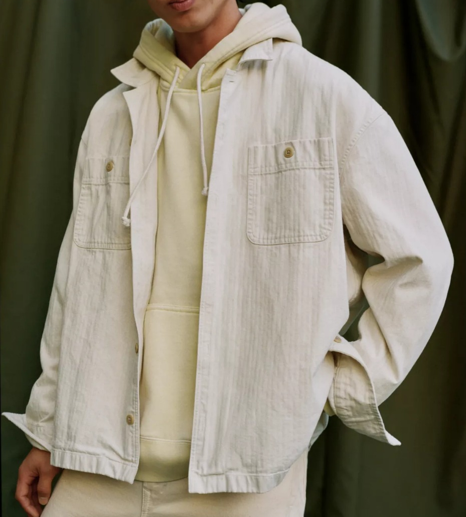 man wearing a beige jacket and sweatshirt