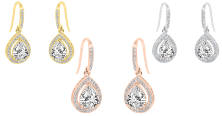 Isabel k White Gold Plated Halo Teardrop Earrings with CZ Crystals